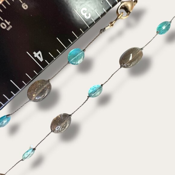 Handcrafted Sea Glass Bead Necklace Hand Knotted Aqua & Smoky Bead 36 inch EVC - Picture 11 of 13